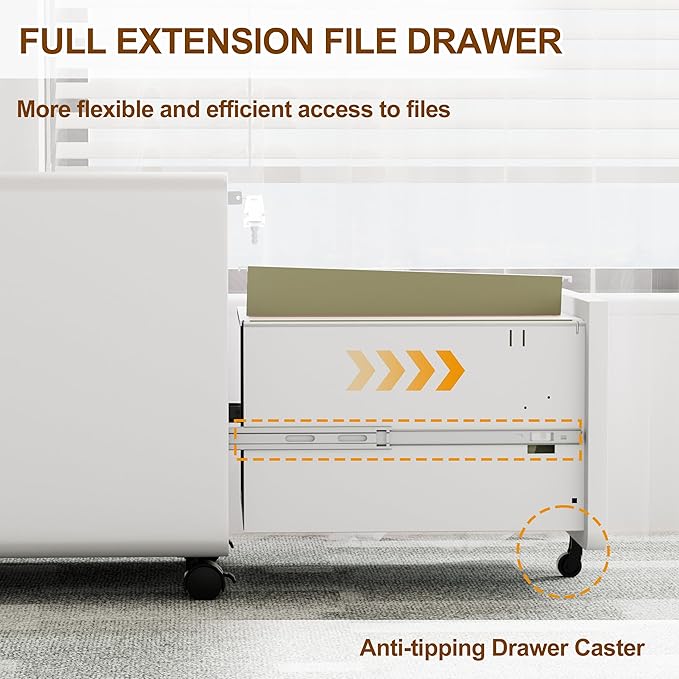 2 Drawer File Cabinet with Lock and 4 Keys, Mobile Metal Filing Cabinet, File Cabinets for Home Office, Under Desk, Pre-Assembly, File Drawer, Letter/Legal/A4 Hanging File Folders