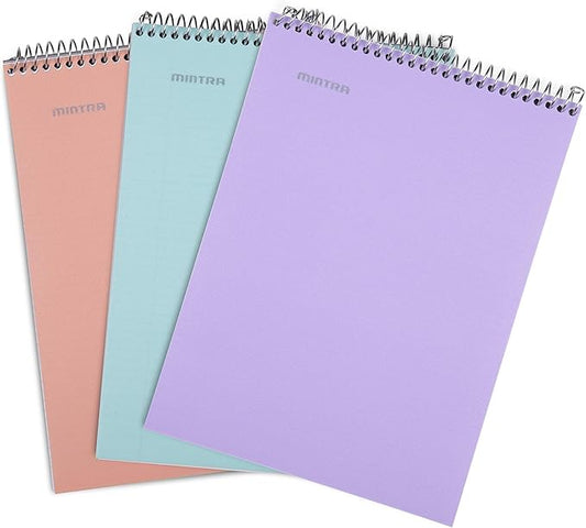 Mintra Office TOP BOUND Durable Spiral Notebooks (Lavender, Salmon, Sage Green, College Ruled 3pk)
