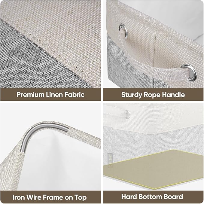 BALEINE 2 Pack Fabric Storage Bins for Shelves, Linen Storage Baskets for Organizing, Decorative Closet Bins for Clothes, Home (Grey, 15"x11"x9.5")