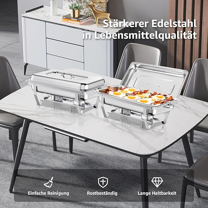 Chafing Dish Buffet Set, 8QT Stainless Steel Chafing Dishes for Buffet, Full Pan Chafing Dish, Buffet Servers and Warmers for Party, Wedding,Catering (9 PACK)