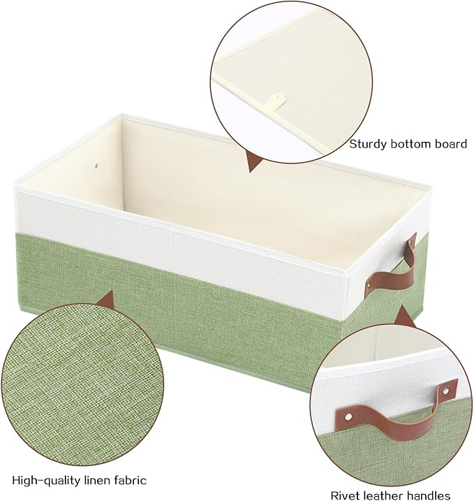 3 Pack Large Capacity Storage Bins Closet Organizer for Shelves, Fabric Closet Storage Baskets Boxes with Leather Handles for Organizing Clothes, Sheets, Jeans, Toys, Books (Green)