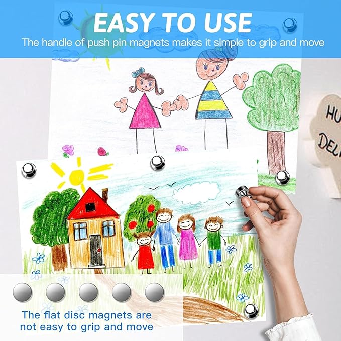 50Pack Fridge Magnets,Black Refrigerator Magnets,Small Magnets for Whiteboard,Strong Fridge Magnet Adults,Push Pin Magnet for Kitchen, Office, Classroom, Locker