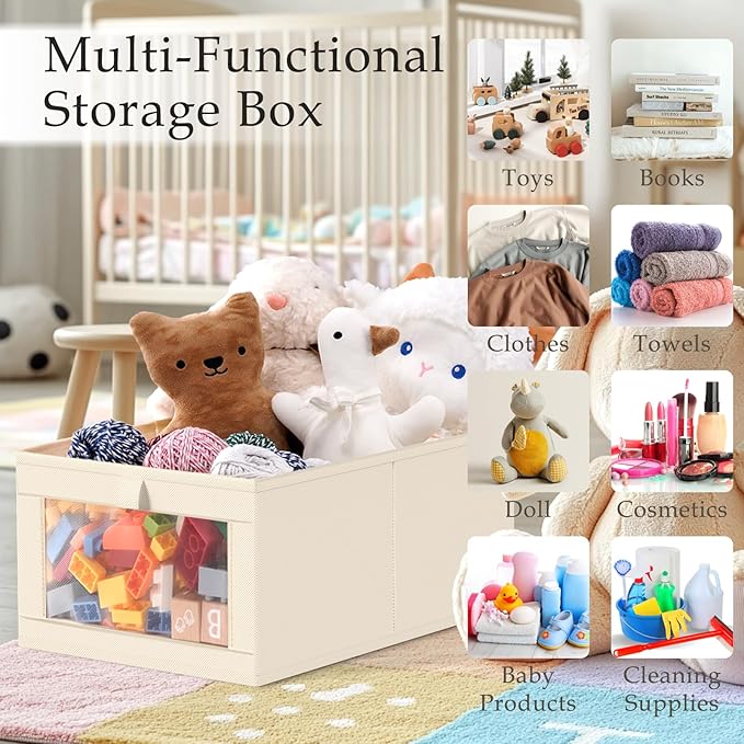 Criusia Beige Linen Closet Organizers and Storage, 8 Pack Foldable Mesh Window Large Linen Closet Baskets