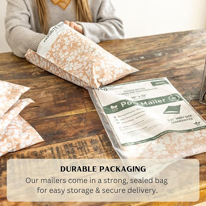 Poly Mailers 10x13 Inch 100 Pack Medium Shipping Bags Strong Thick Mailing Envelopes | Self Sealing Adhesive | Waterproof & Tear Proof | Small Business Packaging for Clothing - Floral Dusty Pink