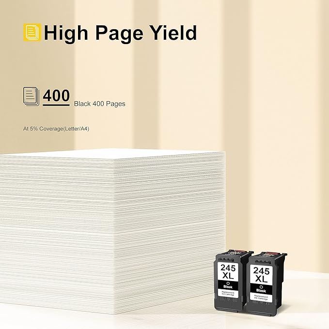 245XL Ink Cartridge Replacement for Canon 245XL Black Ink PG-245XL 245 XL PG-243 243XL for Pixma TR4520 TR4527 MX492 MX490 MG2522 MG2525 MG2920 TS202 TS302 TS3320 TS3322 MG2420 IP2820 (2 Black)