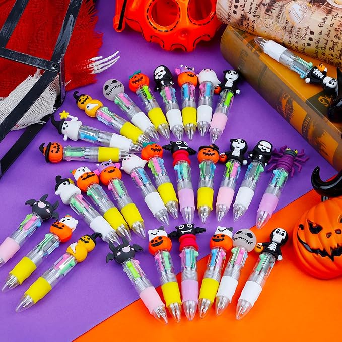 30Pcs Mini Multicolor Pens in One 4-in-1 Cute Pens Bulk for Kids, Ballpoint Pen for Birthdays and Children's Parties, Fun Gifts Assorted Ink Kawaii Pen(Halloween)
