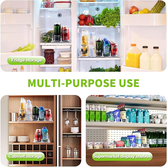Drink Organizer for Fridge, Soda Can Dispenser for Refrigerator, Automatic Drink Dispenser for Fridge Holds up to 10 Cans, 2 Row