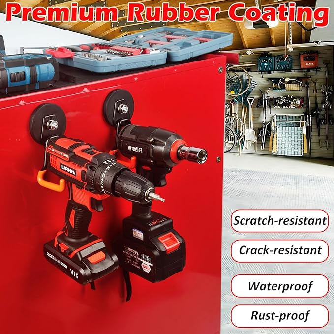 MUTUACTOR Updated Magnetic Hooks Heavy Duty,20lbs Anti-Scratch Strong Garage Magnet Hook,2PCS Anti-Slip Magnetic Tool Hooks for Organizing Cordless Impact Drivers Garden Shovel Tool Box