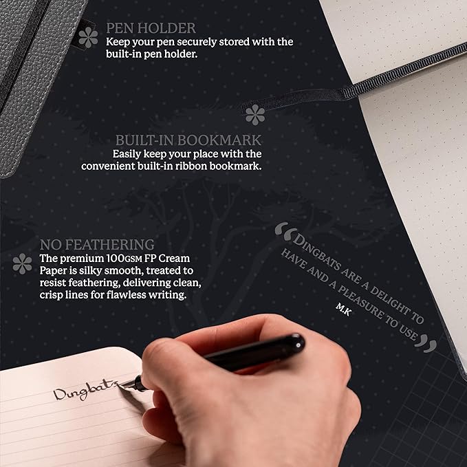 Dingbats* Wildlife Dotted Writing Journal Notebook A5 - Vegan Leather Hardcover - Ideal for Work, Travel - Pocket, Elastic Closure, & Bookmark