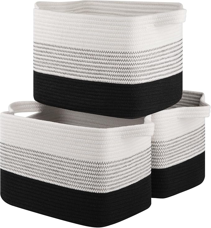 Storage Basket for Organizing, Woven Baskets for Storage, Rectangle Decorative Baskets for Shleves, Closet, Toys, Books, Nursery Organizer Bins - Pack of 3 (Gradient Black, 13"x9.85"x8.7")