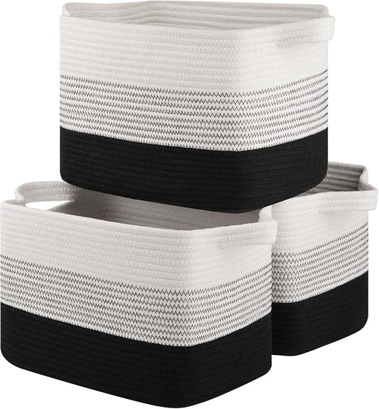 Storage Basket for Organizing, Woven Baskets for Storage, Rectangle Decorative Baskets for Shleves, Closet, Toys, Books, Nursery Organizer Bins - Pack of 3 (Gradient Black, 13"x9.85"x8.7")