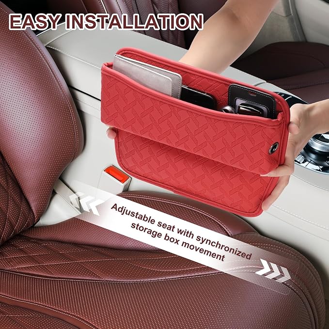 HARFINGTON 2pcs Car Seat Gap Filler Organizer 11.5 x 8 x 2.1 Inch Leather Universal Car Organizer Storage Box Between Seat and Console for Phone Sunglasses Keys, Brown