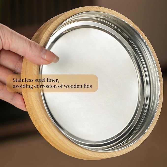 Drink Dispenser with Wood Stand and Lid,2 Gallon Glass Beverage Dispenser with Stainless Steel Spigot for Parties,Picnics,Barbecues,Lemonade,Sun tea Jar,ice coffee,Laundry Detergent Dispenser