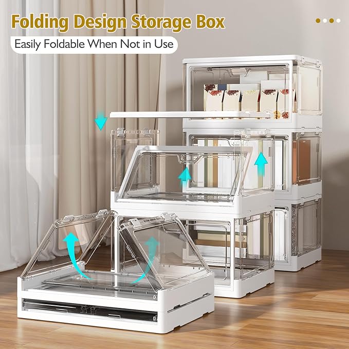 Clear Storage Bin with Lid 3 Pack 【Stackable & Sturdy】 Plastic Multifunctional Folding Storage Bins for Bedroom, Living Room, Study,Room, 23 QT Folding Box with Magnetic Door