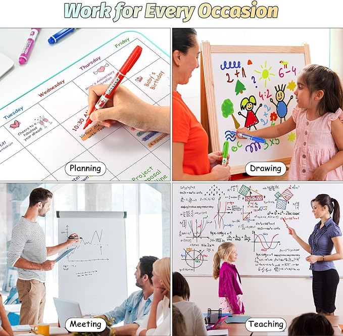 SUIN 9 Colors Dry Erase Markers - Low Odor, Non-Toxic, Slim Whiteboard markers, Medium Fine Tip Whiteboard Pens for Kids, Office, Classroom & Home, 9 Count