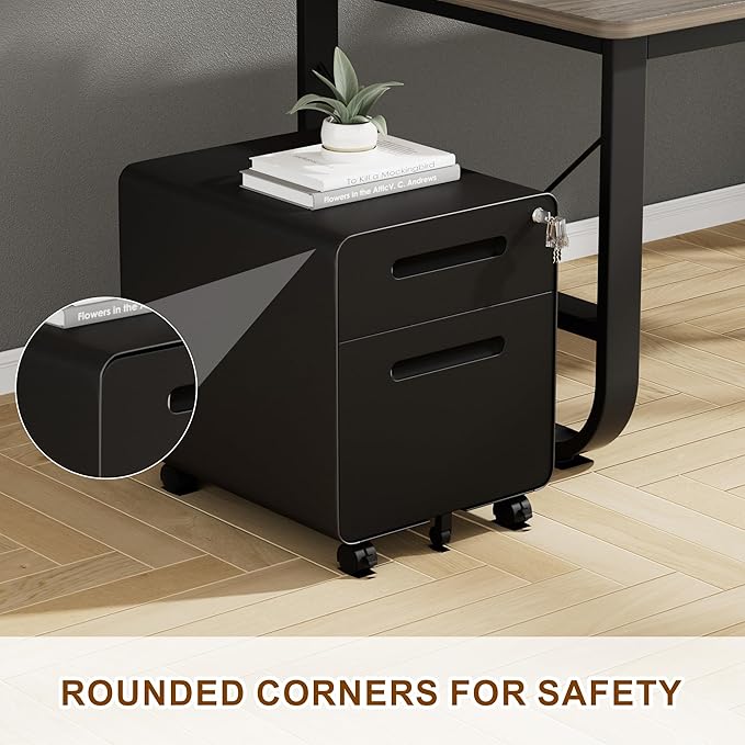 2 Drawer File Cabinet with Lock and 4 Keys, Mobile Metal Filing Cabinet, File Cabinets for Home Office, Under Desk, Pre-Assembly, File Drawer, Letter/Legal/A4 Hanging File Folders