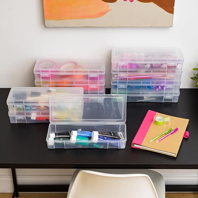 IRIS USA Pencil Case Boxes, 6-Pack, |Made in USA|, Plastic Bead Organizing Containers with Snap Lid for Arts, Crafts, Ephemera, Stickers, & Dance Cheer, Clear - Large