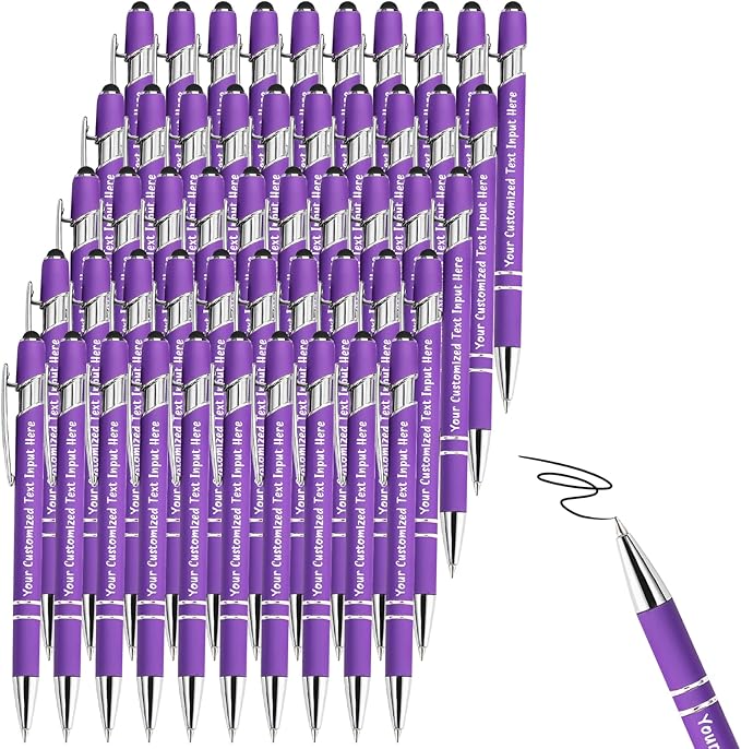 Up to 300 Pcs Personalized Ballpoint Pen Custom Pens Free Engraved Bulk with Name Logo Soft Black Ink Stylus with Touch Metal Office Gift for Anniversaries Graduations Birthdays