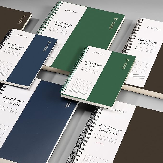 EMSHOI A4 Spiral Notebook College Ruled Lined Journal, 11.2" X 8.27", 300 Pages/150 Sheets, Easy Tear Perforated Pages, 100gsm Thick Paper, Waterproof Softcover, for School Work Writing-Green