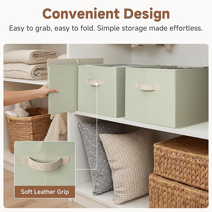 StorageWorks Storage Baskets for Shelves, Foldable Fabric Closet Storage Bins with Handles, Fabric Storage Bins Clothes Organizer, Light Green, 3-Pack, Extra Large