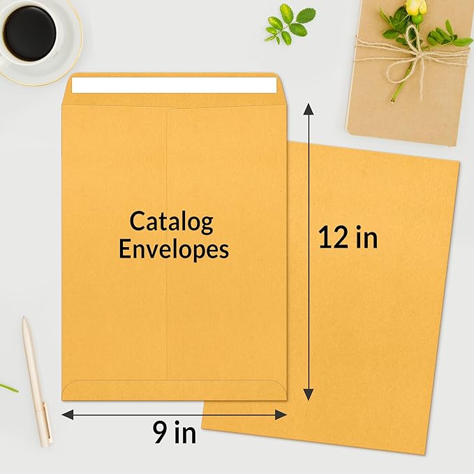 SUNEE 9x12 Envelopes Self-Seal Catalog Mailing Envelopes -100 Count, Ultra Strong Quick-Seal, 9x12 inch Brown Kraft Manila Envelopes Security Envelopes