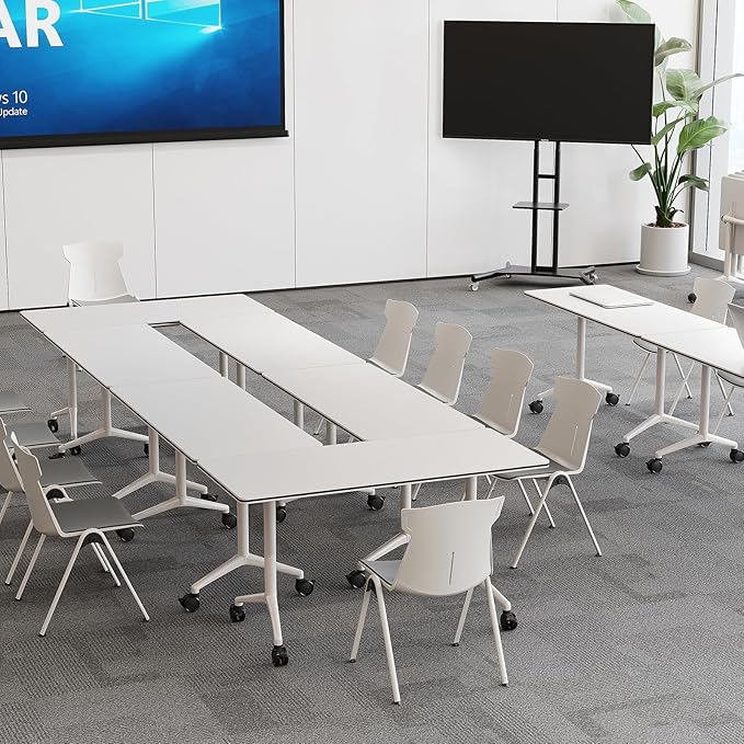 Folding Conference Room Tables 6 Pack, Foldable Modern Mobile Meeting Table Desk Training Table 6FT Large Rolling OfficeTable for Conference Training Classroom (2, 63" * 23.6" * 29.5")