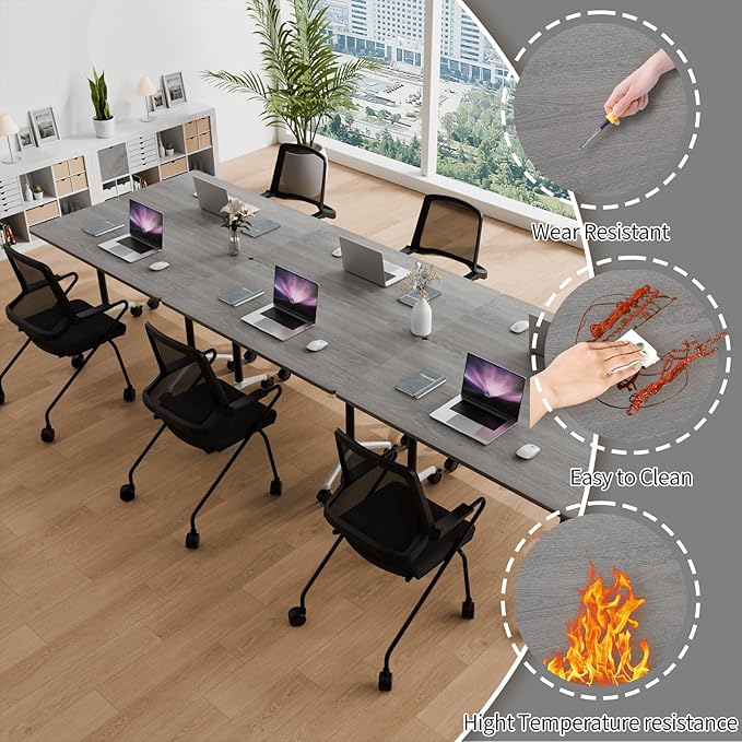 Conference Room Table with Flip-Top Design for Dynamic Meetings, Business Table Computer Desk with Heavy-Duty Frame,Foldable Seminar Meeting Tables for Home Office (4, B, 70.8IN)