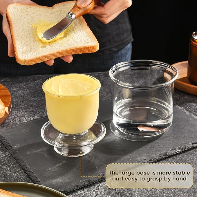 Butter Crock, Elegant Crystal Glass French Butter Dish for Fresh Spreadable Butter, Butter Keeper, Glass Butter Keeper to Leave On Counter, Transparent