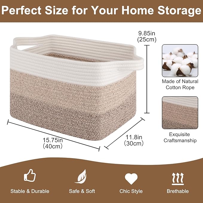 Storage Basket for Organizing, Woven Baskets for Storage, Rectangle Decorative Baskets for Shleves, Closet, Toys, Book, Nursery Organizer Bins - Pack of 3 (Gradient Yellow, 15.75"x11.8"x9.85")