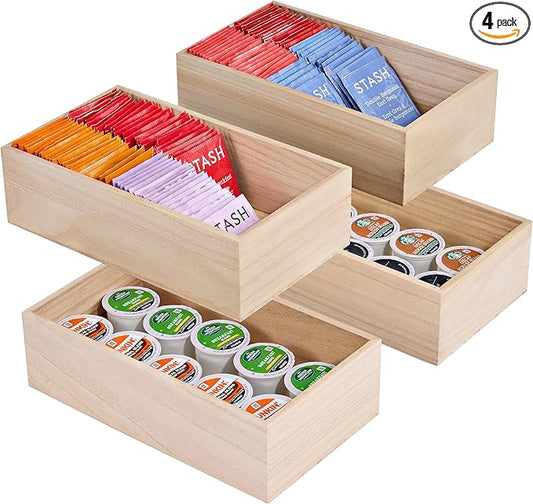 Sorbus Unfinished Wood Crates - Organizer Bins, Wooden Box for Pantry, Closet, Arts & Crafts, Cabinet Organizers, Containers (4 Pack)