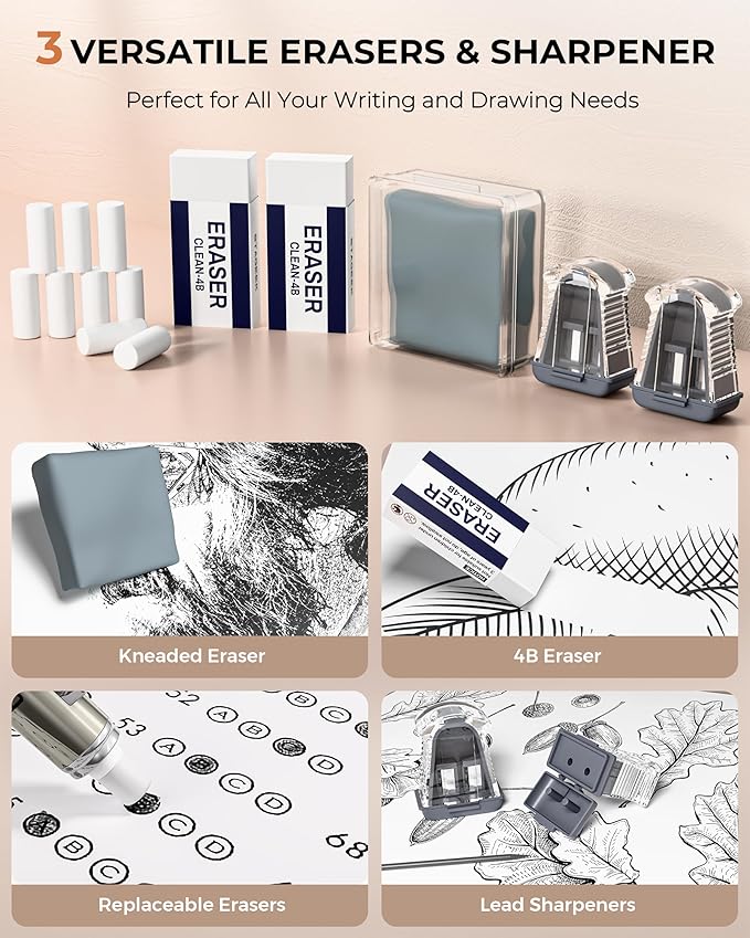 30PCS Art Mechanical Pencil Set with Leather Bag, Metal Artist Lead Pencil 0.5, 0.7, 0.9 mm, 3PCS 2mm Sketching Pencil (4H 2H HB 2B 4B 6B Color) with 464PCS Graphite Lead Refills for Drawing