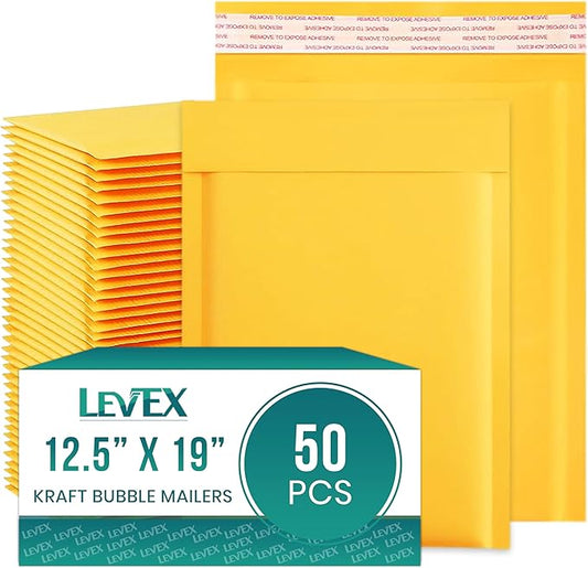 Levex - #6 12.5" x 19 [50 Pack) Kraft Bubble Mailers, Padded Envelope Mailers, Packing Envelope & Mailing Bags for Shipping