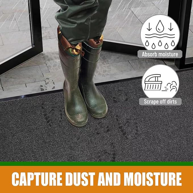 Front Door Mat, 3' x 5' Extra Large Commercial Industrial Rug Heavy Duty Outdoor Indoor Entryway Doormat Low Profile Welcome Entry Door Mat Non Slip Backing for Entrance Home Office,Black