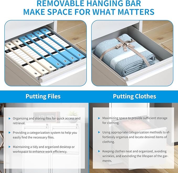 2 Drawer File Cabinet with Lock, Vertical Metal Filing Cabinet Under Desk Storage Cabinet, Legal Letter File Cabinets for Home Office, Easy Assemble (White)