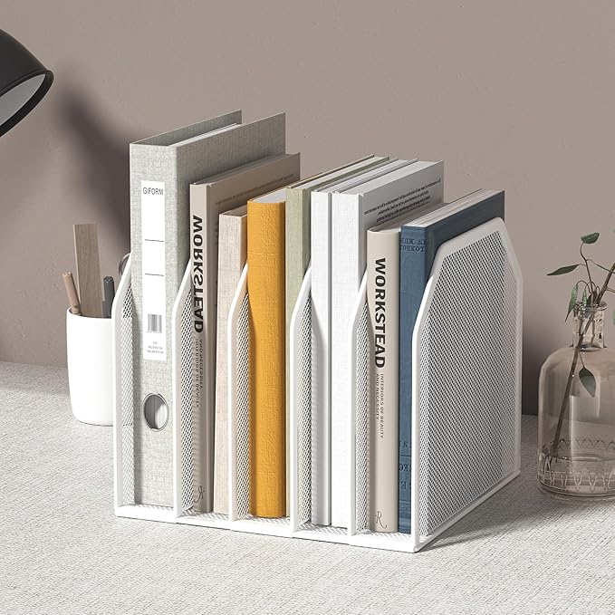 Vertical File Organizer for Desk - Metal Mesh File Holder with 5 Compartments, File Folder Rack & Document Storage Stand, File Sorter for Office/Home/School Use - 9.3" x 8.5" x 7.9"