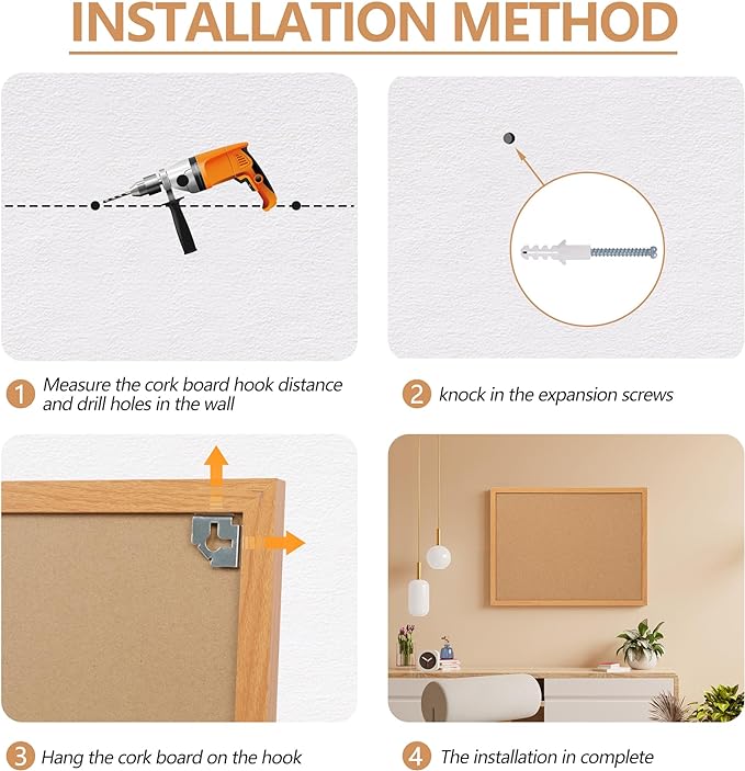 Board2by Cork Board Bulletin Board 18" x 24", Wood Framed Corkboards for Wall Decor, Hanging Office Message Board, Large Wall Mounted Notice Pin Board with 15 Push Pins for School, Home & Office