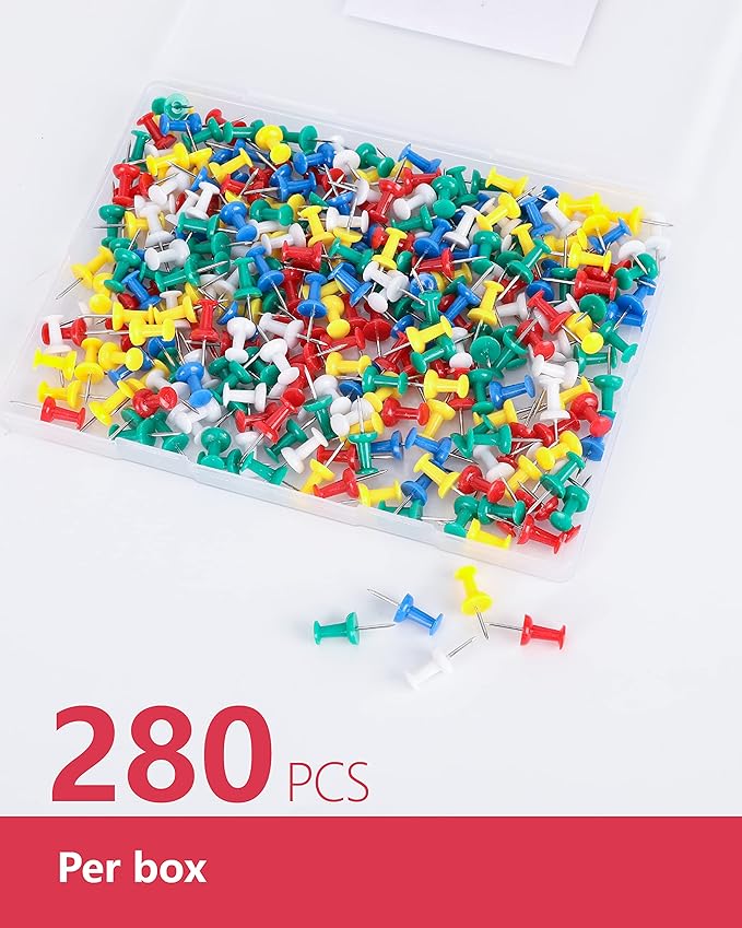 PAPERPAL 280 Assorted Color Push Pins for Cork Board, Colorful Thumb Tacks for Wall Hangings, Pushpins for Office School & Personal Use, Standard Size Push Pin Tacks