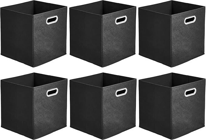Amazon Basics Collapsible Cube Storage Organizer Bins, 6-Pack, 10.5 x 10.5 x 11 inches, Black