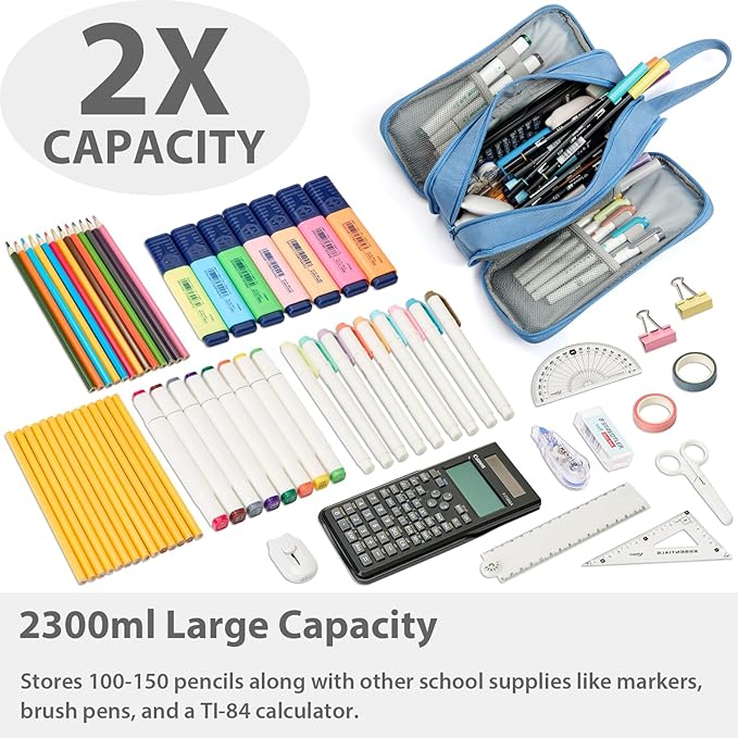 Pencil Case Pouch Box Bag School Supplies Girls Boys Kids, Cute Preppy Stuff Big Capacity Aesthetic Pen Organizer, Back to College Stationary, Cornflower Blue, Extra Large Style, 2300ml