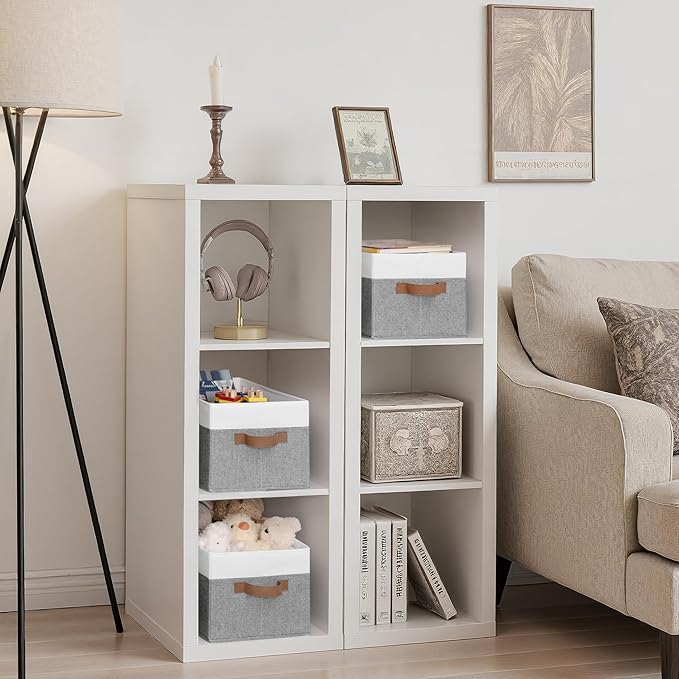 StorageWorks Storage Baskets for Shelves, Foldable Fabric Closet Storage Bins with Handles, Fabric Storage Bins Clothes Organizer, Gray and White, 3-Pack, Large