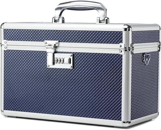 Storage Lock Box with Combination code, Lockable Medicine Storage Case, Empty First Aid Box, Security Lock Box, Multipurpose Lockbox for Home and Outdoor Use (Blue, Large)