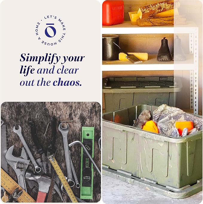 HOMZ 2-Pack Durabilt Tote, Heavy Duty Plastic Storage Bins with Lids, 15 Gallon, Green Camo - Stackable Organizing Containers for Home, Garage, and Office