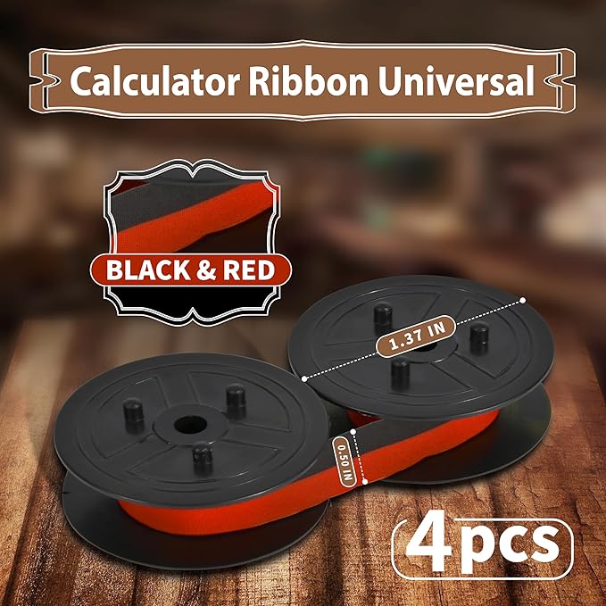 4Pack Sharp EL-1197PIII Calculator Ribbon Universal，Compatible Sharp EL-2196BL, Canon Mp11dx ，Porelon 11216， Printer Machine Typewriter CalculatorRibbon Replacement ，Calculator Ribbon Red/Black