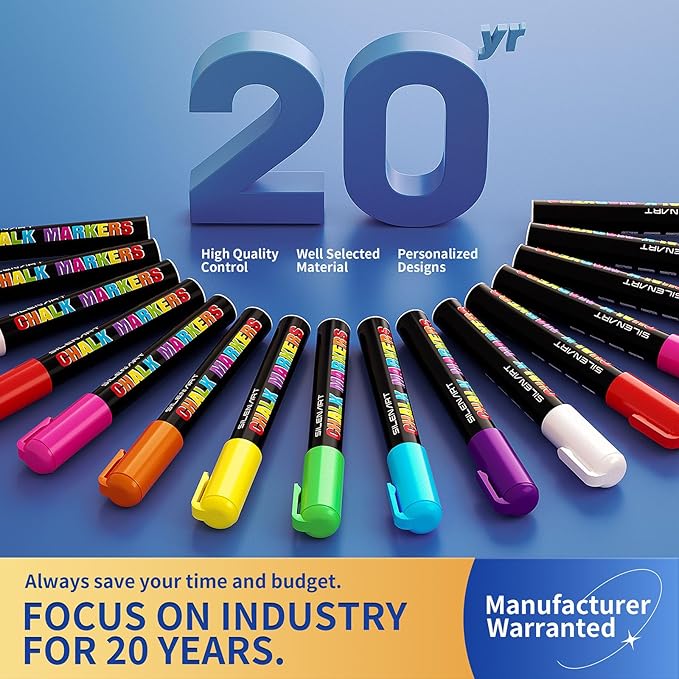 SILENART Red Chalk Markers 2 Pack - Red Dry Erase Markers Pen - Liquid Chalk Markers for Chalkboard, Window, Glass, Mirror, Blackboard