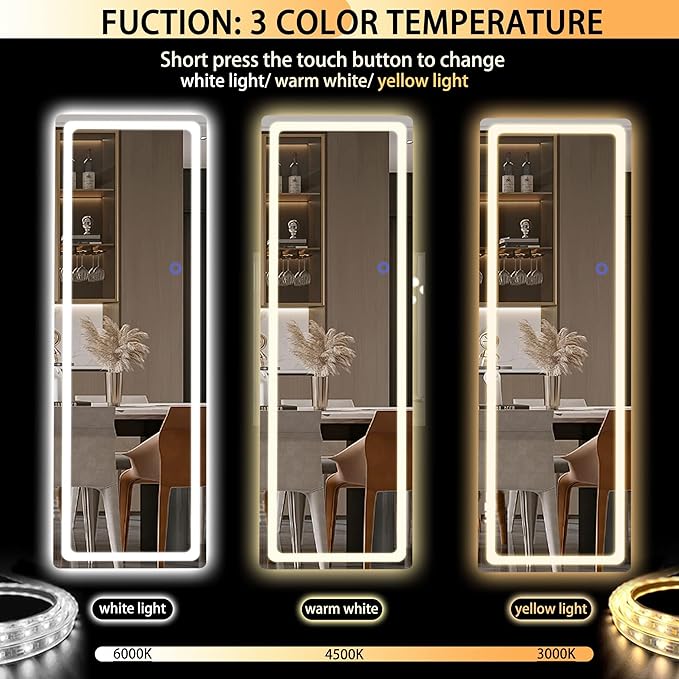 Hasipu Full Length Mirror with Lights, 56" x 16" LED Floor & Wall Mounted, Full Body Dressing Mirror for Bedroom, Living Room, Cloakroom – Round Black