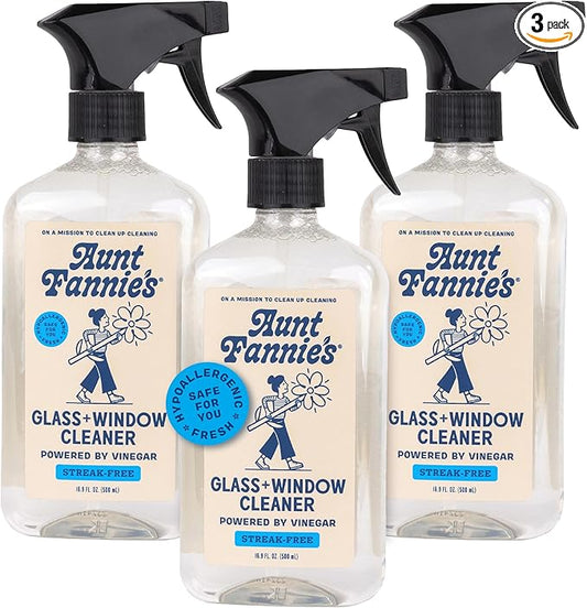 Aunt Fannie's Glass & Window Cleaning Vinegar Spray, Natural Streak-Free Spray 16.9 Ounces (Pack of 3)