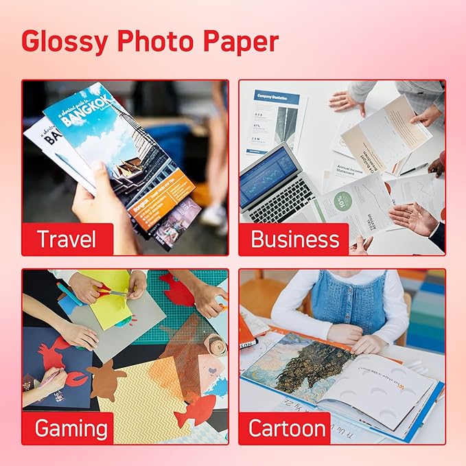 140gsm Glossy Brochure and Flyer paper Double Sided Glossy Photo Paper 100 Sheets 8.5x11 Inches for Inkjet Printer and Dye Ink Chip Bag Paper for Party Favors