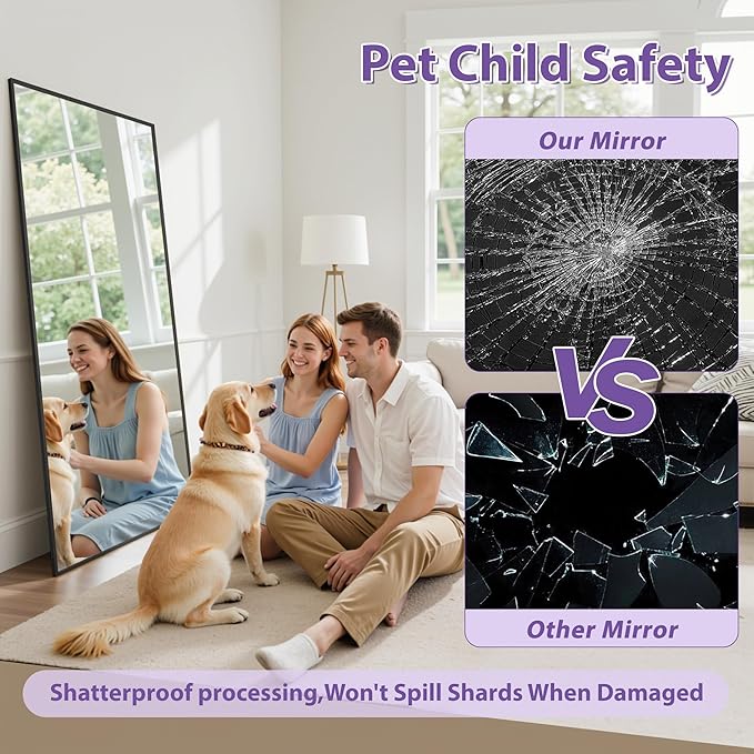 Full Length Mirror, 58"x21" Oversized Floor Mirror Freestanding, Full Body Mirror Floor Standing Mirrors with Stand, Hanging Mounted Mirrors for Bedroom Living Room, Black, Rect Style