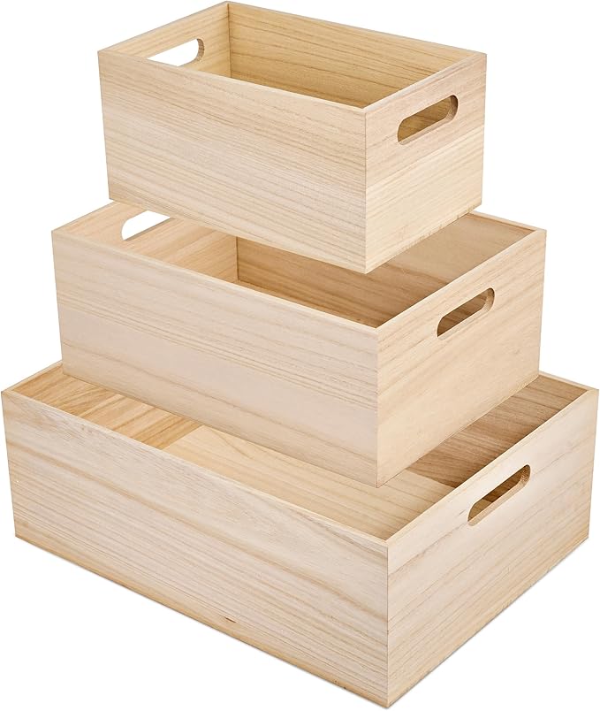 Sorbus Unfinished Wood Crates - Organizer Bins, Wooden Box for Pantry Organizer Storage, Closet, Arts & Crafts, Cabinet Organizers, Containers for Organizing (3 Pack)