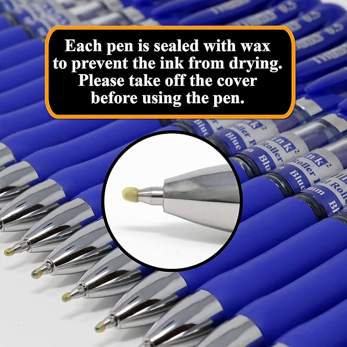 THINK2MASTER [24 Pens - Blue Ink] Think2 Retractable Gel Pens. (24 Blue) Fine Point (0.5mm) Rollerball Pens with Comfort Grip.
